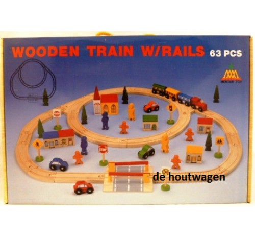 houten treinbaan set 63 delig
